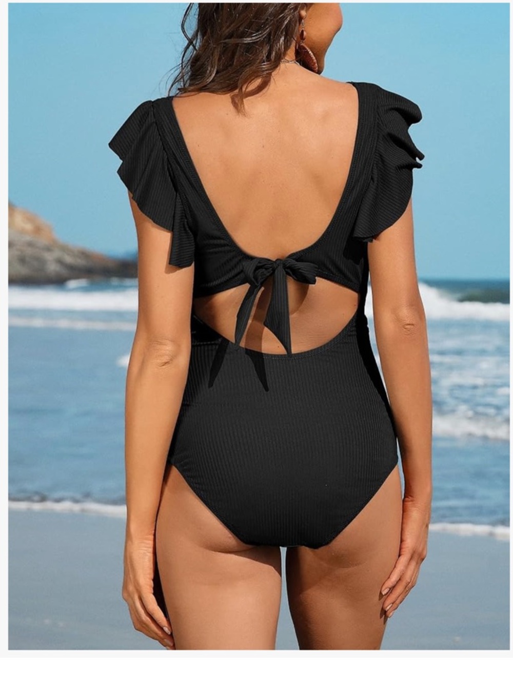 Charmo Ruffle Ribbed Maternity Swimsuit One Piece. Size L - Picture 2 of 13